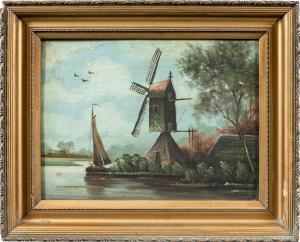 Pintor holandés (finales del siglo XIX) - Paisaje con molino de viento.